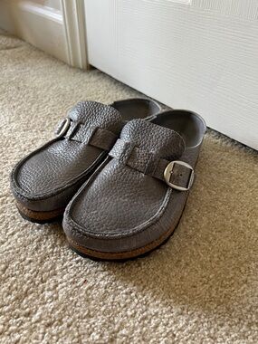 Birkenstock Gray Leather Slip-On Loafers with Buckle